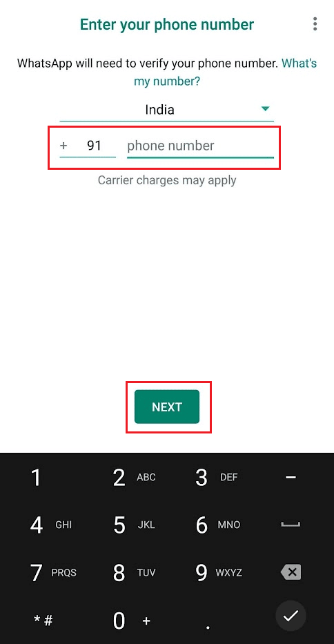 Enter your other phone number and tap on NEXT