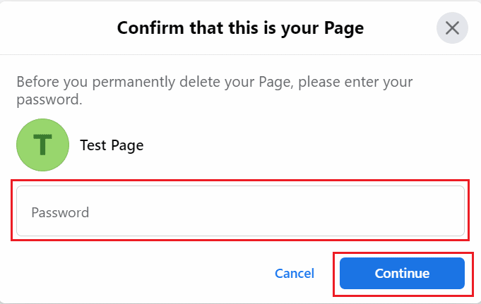 Enter your password and click on Continue | How to Delete Facebook Business Account
