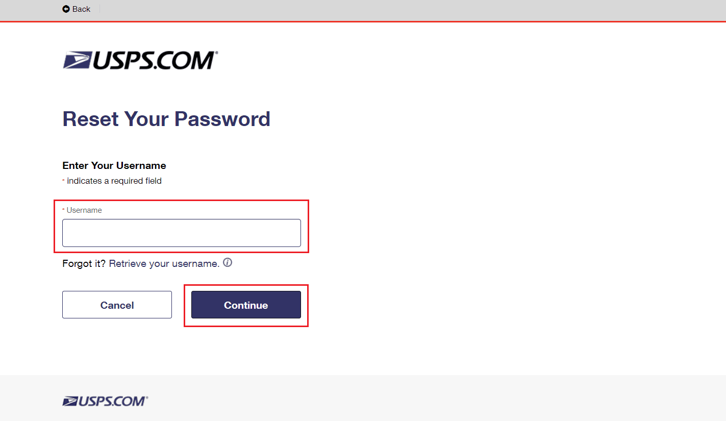 Enter your username and click on Continue | How to Reactivate USPS.com Account