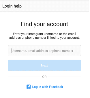 Enter your username or email address or phone number screen will appear