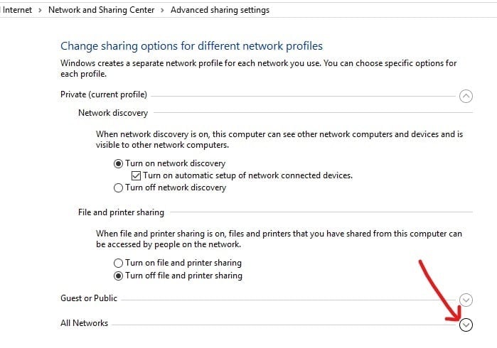Expand All Network section by clicking on downwards arrow next to | Enable DLNA Server on Windows 10