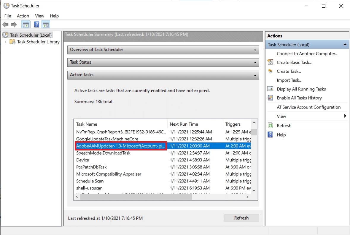 Expand the Active Tasks list and locate the AdobeAAMUpdater task | Fix: ‘Adobe Software You Are Using Is Not Genuine’ Error