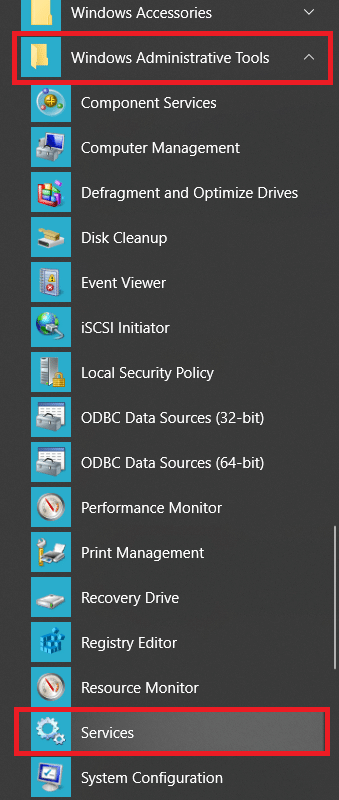 Expand the Windows Administrative Tools folder and click on Services to open it