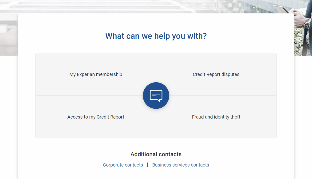 Experian Contact Us page