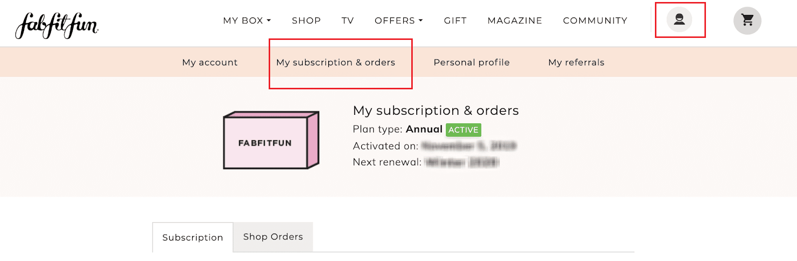 FFF - Profile icon - My subscription & orders