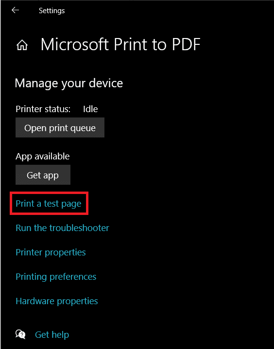 Finally, click on the Print a test page option