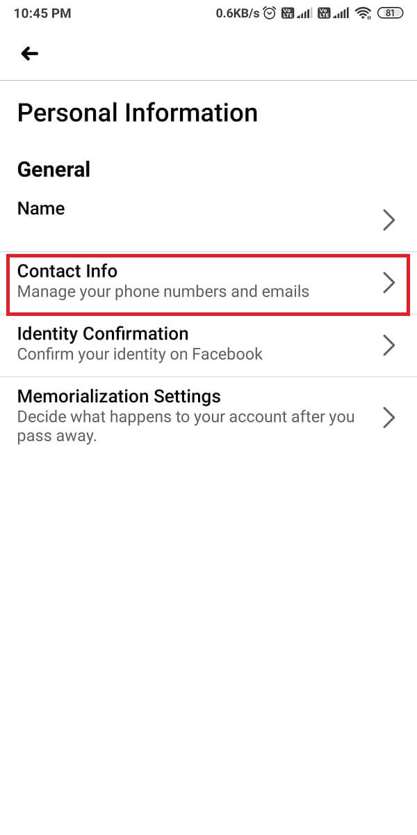 Finally, tap on Contact info, and under Manage contact info