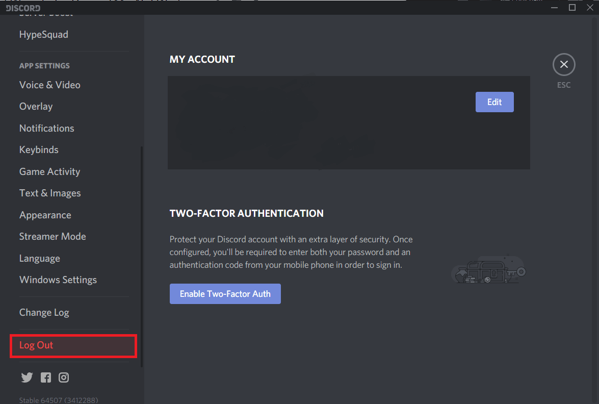 Find Log out at the end of the navigation list on the left | Fix Discord Mic Not Working