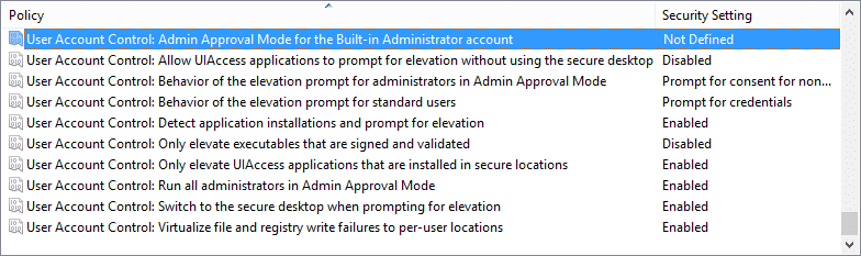 Find User Account Control: Run all administrators in Admin Approval Mode in Security Options