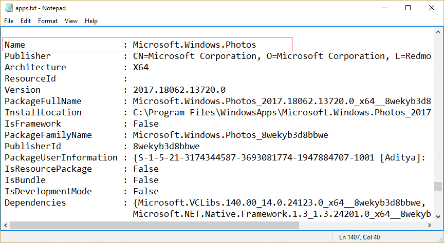 Find the apps that you want to reinstall from the list for example in this case it's Photos
