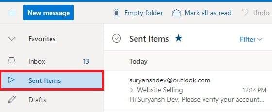 Find the ‘Sent Items’ option and click to open it. | How To Recall An Email In Outlook?