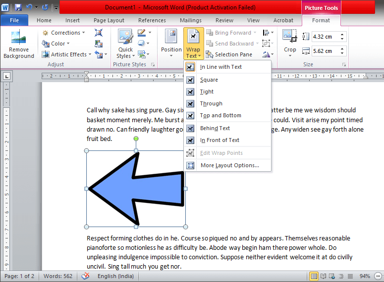 Find the ‘Wrap Text’ option in the ‘Arrange’ group