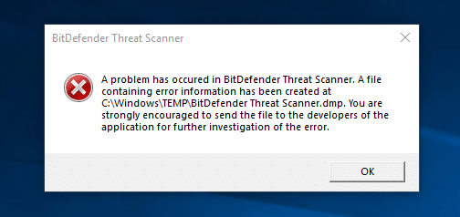 Fix A problem has occurred in BitDefender threat scanner
