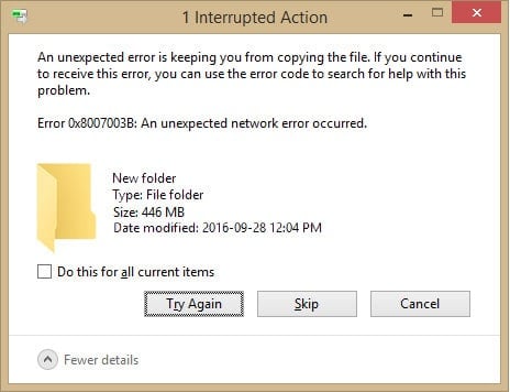 Fix An unexpected network error occurred 0x8007003B
