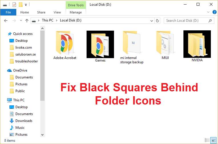 Corrixir cadrados negros detrás das iconas de cartafoles