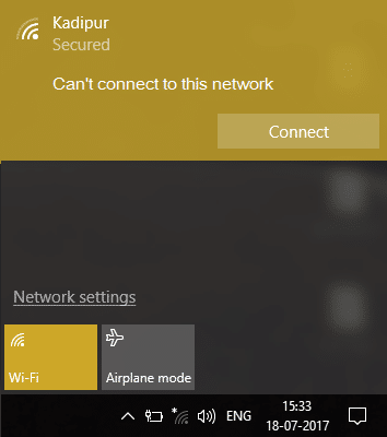 Fix Can't connect to this network error