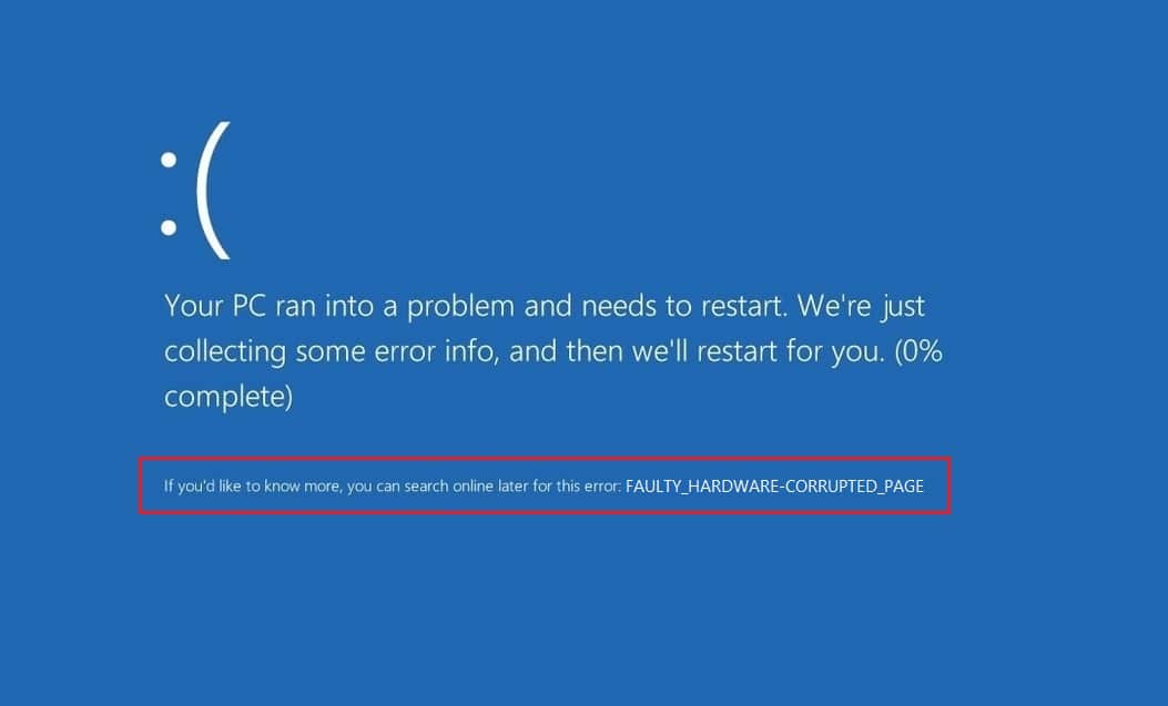 Åtgärda felaktig maskinvara med skadat sidfel i Windows 10