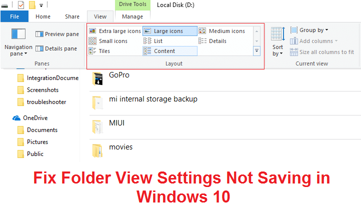 Correggi le impostazioni di visualizzazione delle cartelle che non vengono salvate in Windows 10