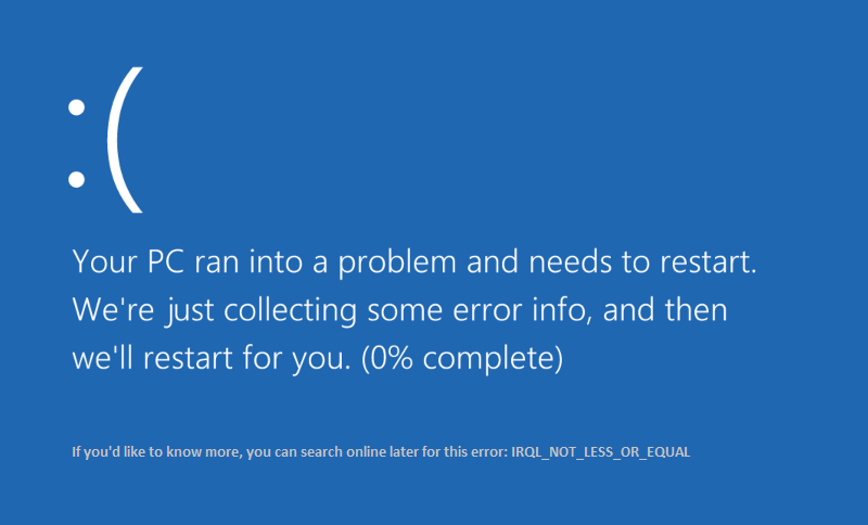 Исправить ошибку IRQL_NOT_LESS_OR_EQUAL в Windows 10