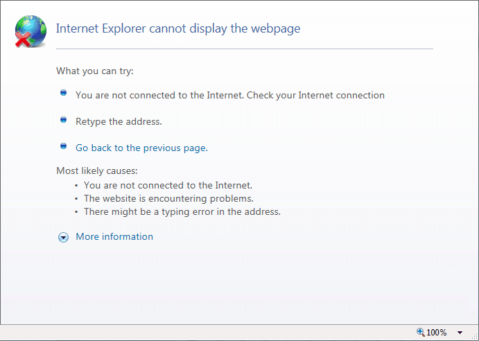 Fix Internet Explorer cannot display the webpage error