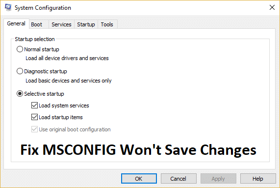 Corrixir MSCONFIG non gardará os cambios en Windows 10