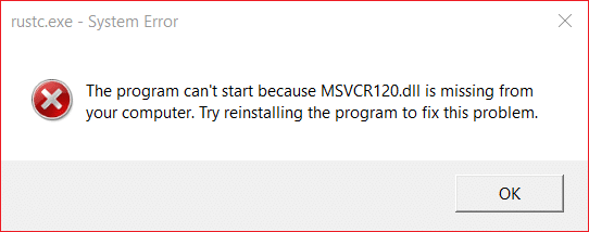 Fix MSVCR120.dll manca in Windows 10 [RISOLU]