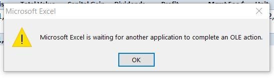 Fix Excel is waiting for another application to complete an OLE action