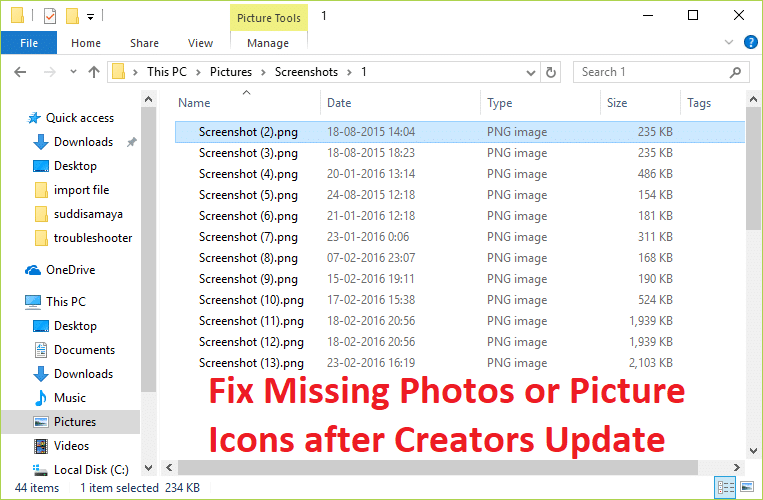 Fix Missing Photos or Picture Icons after Creators Update