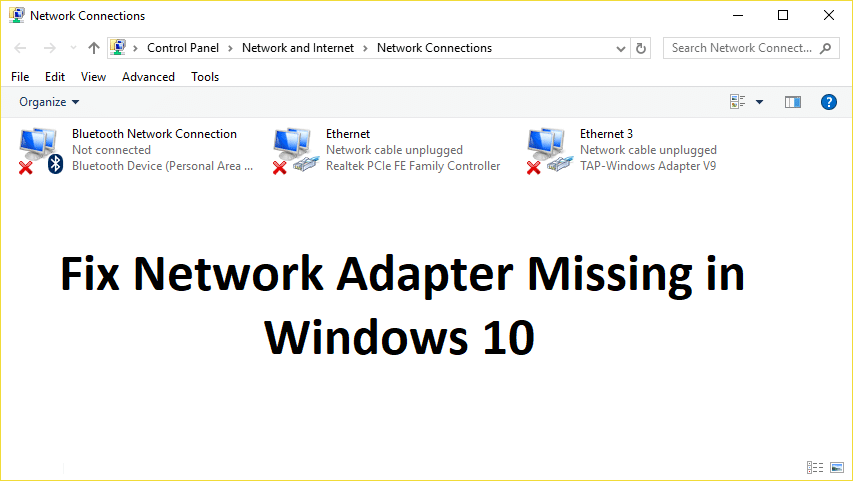 Выпраўленне адсутнасці сеткавага адаптара ў Windows 10