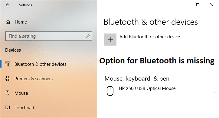 Fix Option to Turn Bluetooth on or off is Missing from Windows 10