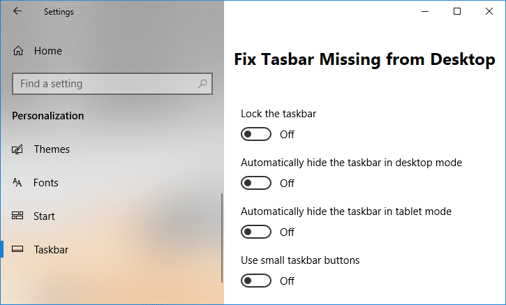 TaskBar ඩෙස්ක්ටොප් එකෙන් අතුරුදහන් වීම නිවැරදි කරන්න