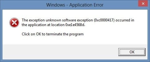 Solución A excepción de software descoñecido (0xc0000417) ocorreu na aplicación