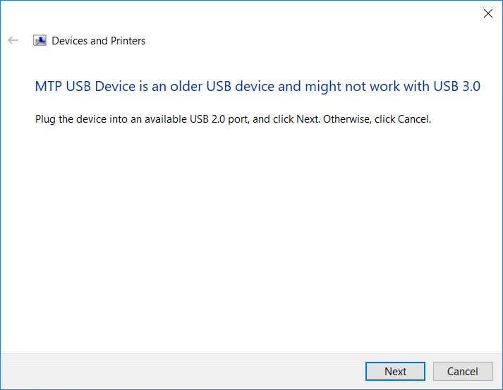 Fix USB device is an older USB device and might not work USB 3.0