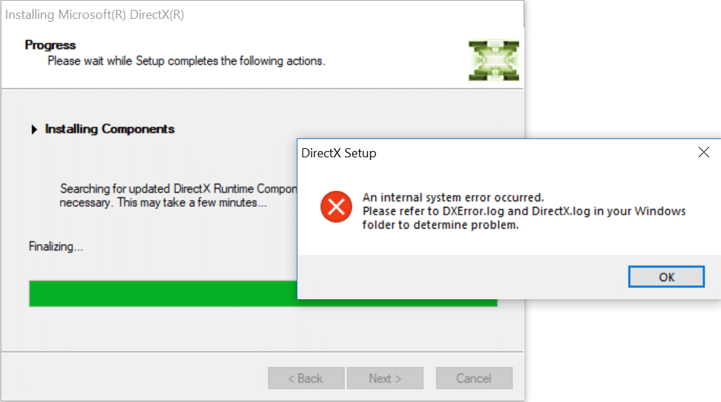 Parandage, et Windows 10-sse ei saa installida DirectX-i