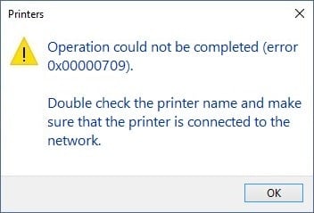 Исправить ошибку «Невозможно установить принтер по умолчанию» 0x00000709