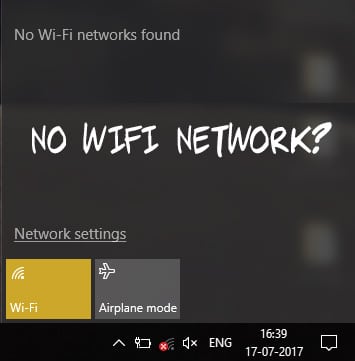Behebung, dass das WLAN-Netzwerk unter Windows 10 nicht angezeigt wird