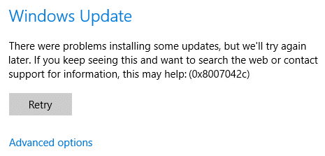 Ret Windows 10 Update Fejl 0x8007042c