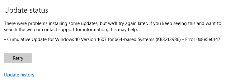 Corrigir erro de atualização do Windows 10 0x8e5e0147