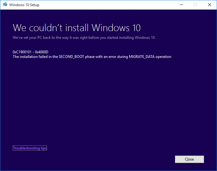 Fix Windows 10 install Fails With Error C1900101-4000D