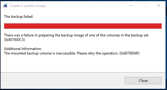 Fix Windows Backup failed with error 0x807800C5