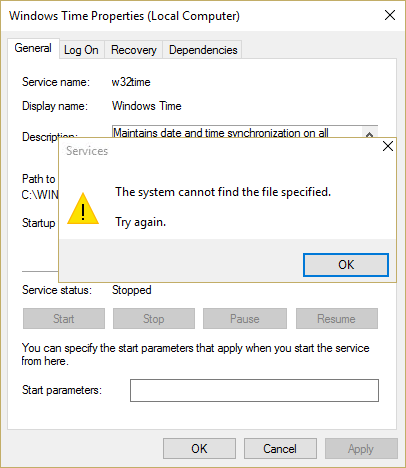 Исправить службу времени Windows, которая не запускается автоматически