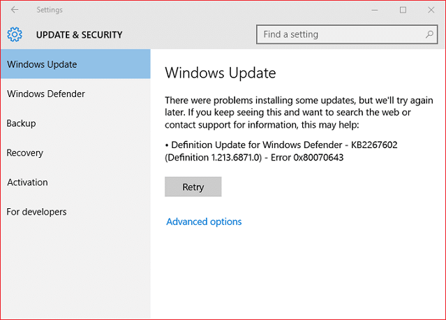 Fix Windows Update Error 0x80070643