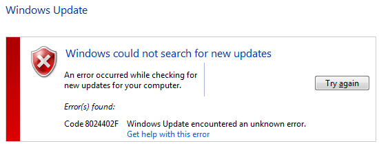 Correction de l'erreur de mise à jour Windows 8024402F