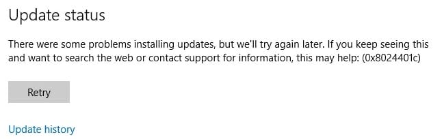 Windows Updates Error 0x8024401c Fix