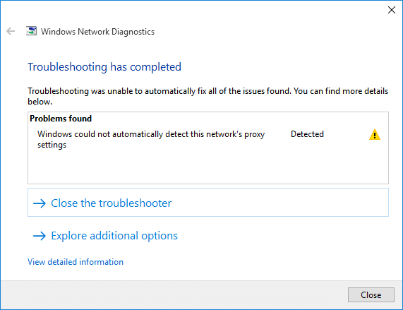 Fix Windows could not automatically detect this network’s proxy settings