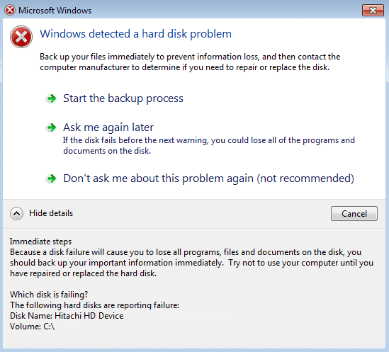 Fix Windows detected a hard disk problem