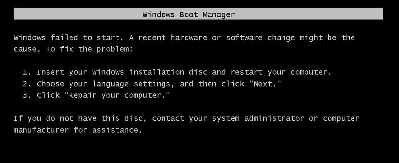 Fix Windows failed to start. A recent hardware or software change might be the cause