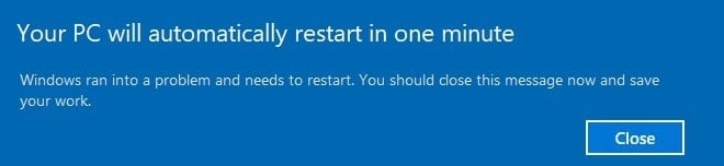 Perbaiki PC Anda akan restart secara otomatis dalam satu menit putaran