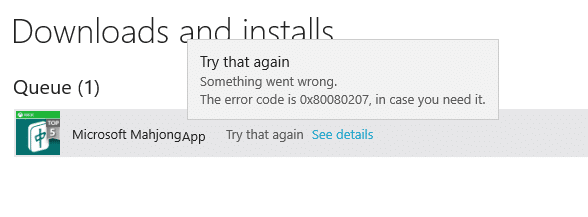 Fix error 0x80080207 when installing App from Windows Store