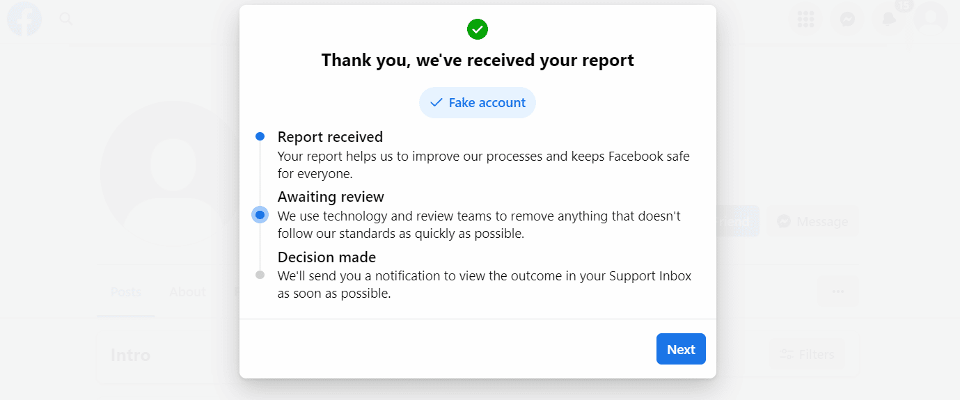 Follow the onscreen instructions to successfully submit the report
